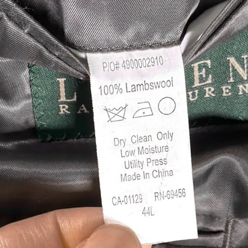 Ralph Lauren Mens 44L Gray Herringbone Lambswool Blazer Sport Coat Jacket Lined